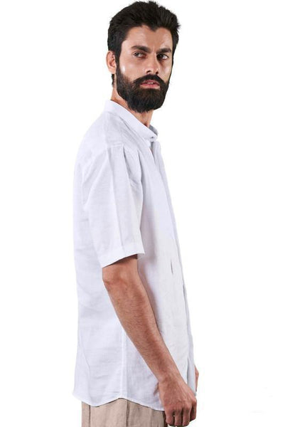 Mandarin Collar Casual Shirt - White - Hemp Republic