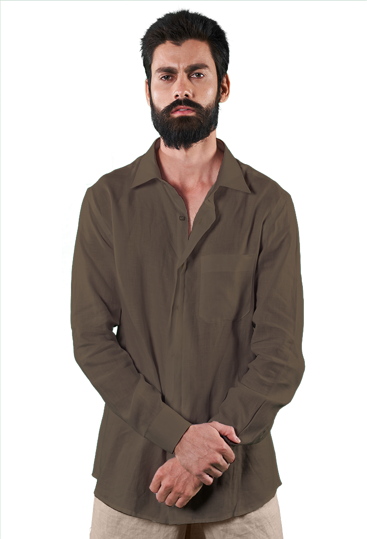 Front Pleated Shirt - Brown - Hemp Republic