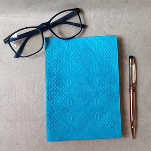 Floral Embossed Cover Notebook - Blue
