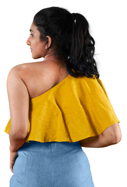 One Shoulder Crop Top - Yellow - Hemp Republic
